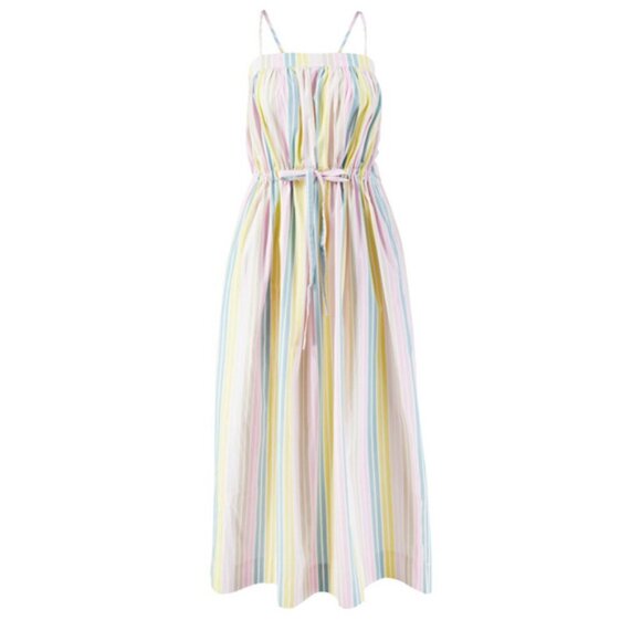 GANNI Organic Cotton Midi Dress Pastel Stripes Dress w Pockets RUNS LIKE M or 8 - Picture 2 of 6